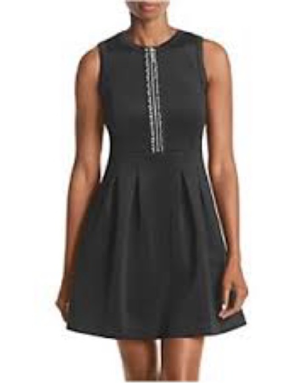 Michael Kors Black Sleeveless Mini Dress with Center Embellished Trim